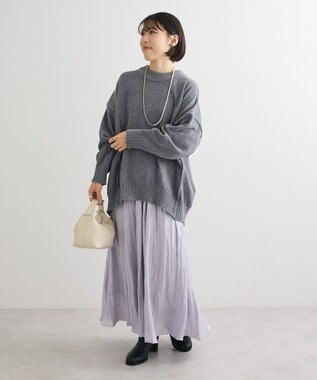 Green Parks シャイニーサテンセルフプリーツギャザーフレアスカート Gray