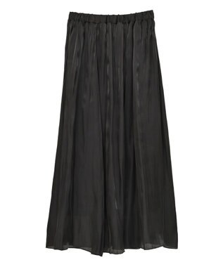 Green Parks シャイニーサテンセルフプリーツギャザーフレアスカート Black