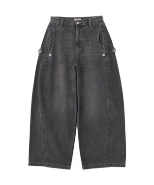 earth music&ecology サイドタックスーパーワイドデニムパンツ Black