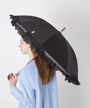 MOONBAT 【遮光/晴雨兼用日傘】POLO RALPH LAUREN(ポロ ラルフローレン) エンブフリル 長傘 遮熱 UV ブラック