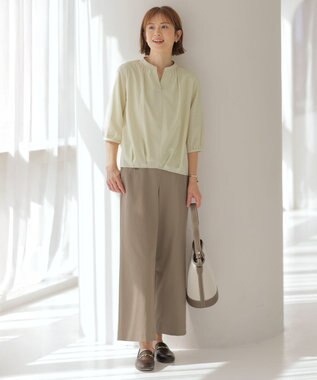 J.PRESS LADIES 【洗える・接触冷感・UVケア・吸水速乾・防透け】麻シェルドライ ワイドストレート マリン パンツ カーキ系