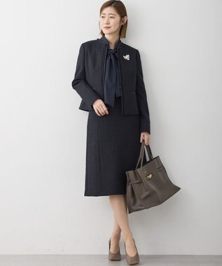 23区 L 【セットアップ対応】ライトシャインツイード ノーカラージャケット ネイビー系