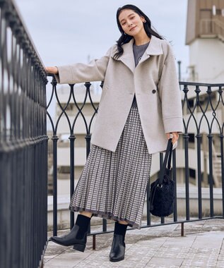 ANY L スタンドコクーンコート グレージュ