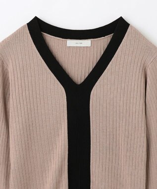 ANY 【洗える】Vネック リブニット ブラウン系1