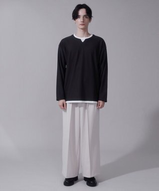 WEGO フェイクレイヤードキーネックT（LS） ブラック中濃色