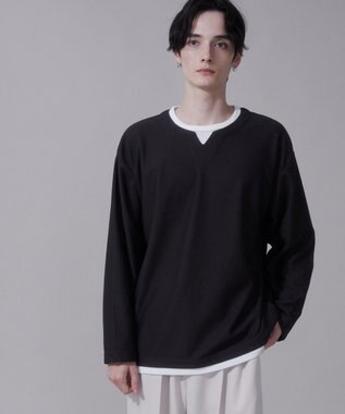 WEGO フェイクレイヤードキーネックT（LS） ブラック中濃色