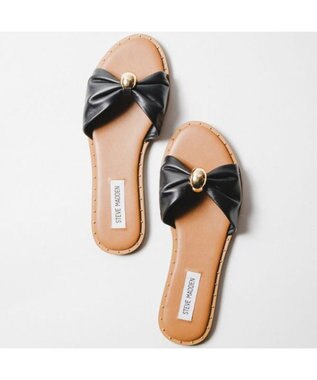 STEVE MADDEN DISPYギャザーリボンフラットサンダル ブラックレザー