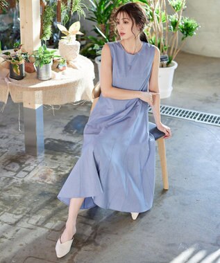 Tiaclasse 【洗える】裾フレアAラインワンピース ブルー