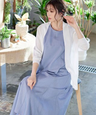 Tiaclasse L 【洗える】裾フレアAラインワンピース ブルー