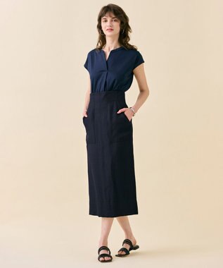 BEIGE， 【WEB限定・洗える】MELISSA / バックシフォンスキッパー半袖トップス Navy