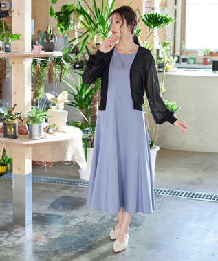 Tiaclasse L 【洗える】裾フレアAラインワンピース ブルー