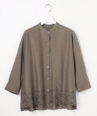 自由区 L エンブロイダリーブロードバンドカラー ブラウス カーキ