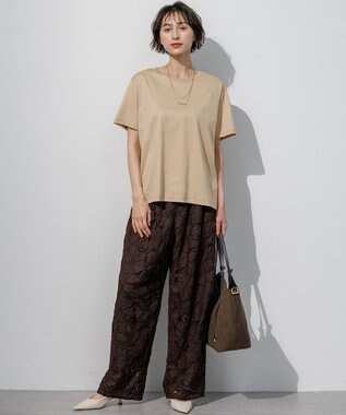 23区 シルキータッチ ベーシック Tシャツ ベージュ系