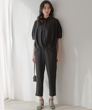 組曲 【WEB限定】ジョーゼットジャージードルマンスリーブ ブラウス ブラック系