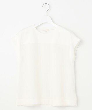 自由区 L 【カタログ掲載・洗える】リネンサッカーコンビブロッキング カットソー オフホワイト