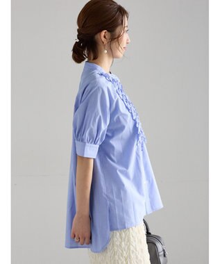 Te chichi フロントフリル5分袖ブラウス サックスブルー