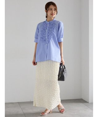 Te chichi フロントフリル5分袖ブラウス サックスブルー