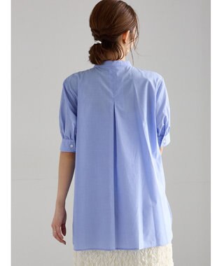 Te chichi フロントフリル5分袖ブラウス サックスブルー
