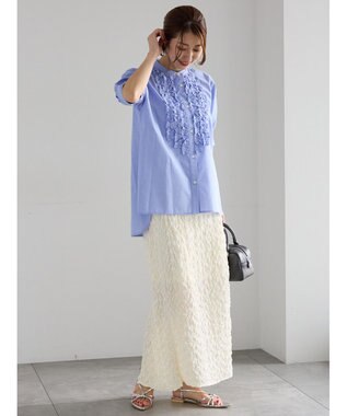 Te chichi フロントフリル5分袖ブラウス サックスブルー