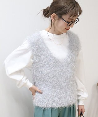 AMERICAN HOLIC 選べる丈２サイズ前後２ｗａｙシャギーベスト Gray