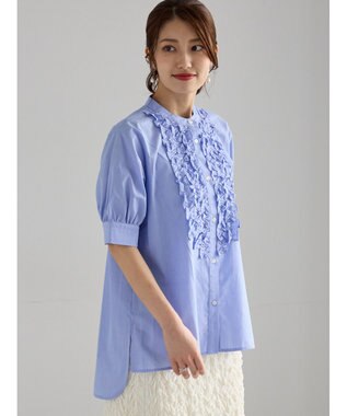 Te chichi フロントフリル5分袖ブラウス サックスブルー