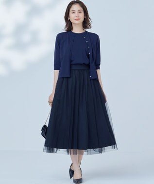 組曲 L 【WEB限定・2SET】シャイニーラメニット×チュールスカート ローズ系