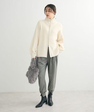 Green Parks ＺＩＰ付き畦ニットチュニック Off White