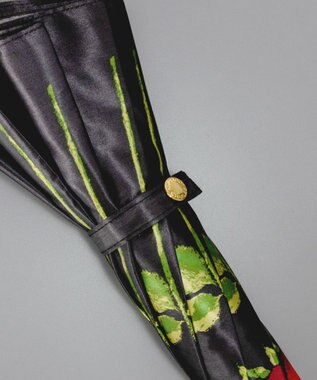 AURORA シャルルジョルダン　ポリエステルサテン　ローズプリント耐風傘 ブラック