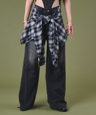 WEGO フェイクシャツスリーブデニム ブラックチェック1