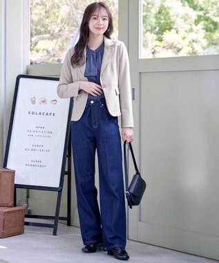 Tiaclasse 【洗える・スマート裏起毛】ジョーゼットフリルブラウス ブルー