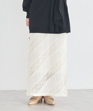 earth music&ecology 総レースナロースカート Ivory
