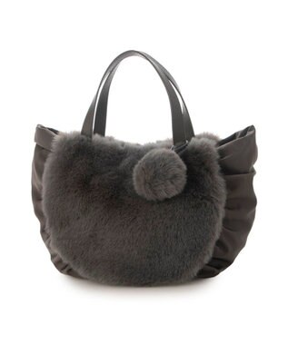 UNBILLION カシュカシュ cachecache / ポンポン付きエコファーラウンド型トートバッグ GY