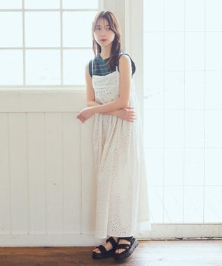 earth music&ecology リブタンクトップ Border Green