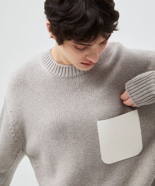 BEIGE， 【洗える】LEADER / フェイクレザーポケットクルーネックトップス Taupe