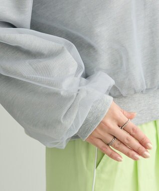 Green Parks 箔プリントチュール重ねプルオーバー Gray Mixture