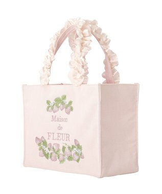 Maison de FLEUR いちごフリルハンドルスクエアトートバッグ Pink