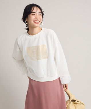 Green Parks 箔プリントチュール重ねプルオーバー Ecru