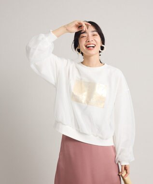 Green Parks 箔プリントチュール重ねプルオーバー Ecru