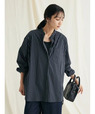 CRAFT STANDARD BOUTIQUE バンドカラーシャツ Stripe Navy