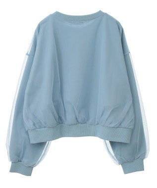 Green Parks 箔プリントチュール重ねプルオーバー Sax