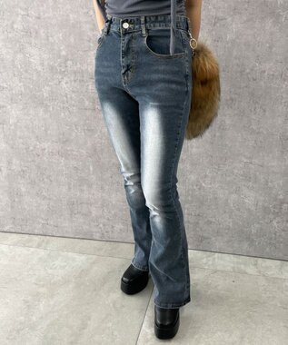 WEGO ストレッチフレアデニムパンツ デニム中濃色