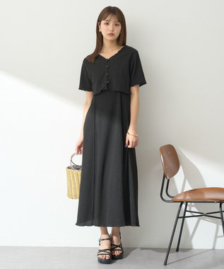 earth music&ecology ＳＥＴ２点ギャザーカットカーデ＋キャミワンピース Black