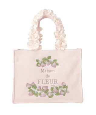 Maison de FLEUR いちごフリルハンドルスクエアトートバッグ Pink