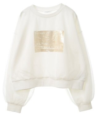 Green Parks 箔プリントチュール重ねプルオーバー Ecru