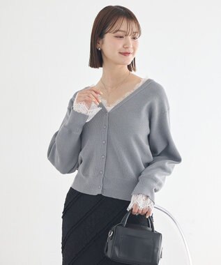 earth music&ecology レーストリムカーディガン Gray