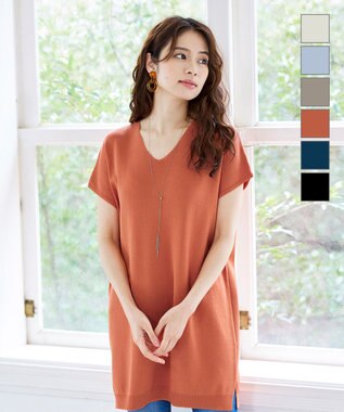 Tiaclasse L 【洗える】さらりと肌離れの良いフレンチスリーブニットチュニック