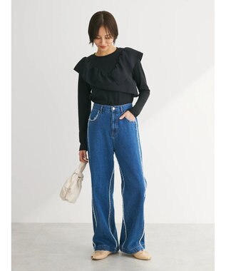 Green Parks ・ＳＵＧＡＲ　ＳＰＯＯＮ　アシンメトリーフリルロンＴＥＥ Black