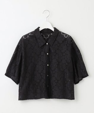 Feroux 【洗える】レース ブラウス ブラック系