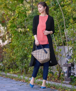 Tiaclasse 【洗える】ベルト付きランダムリブロングカーディガン ブラック