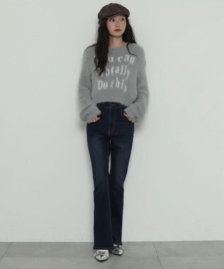 WEGO ロゴシャギーショートニット グレー